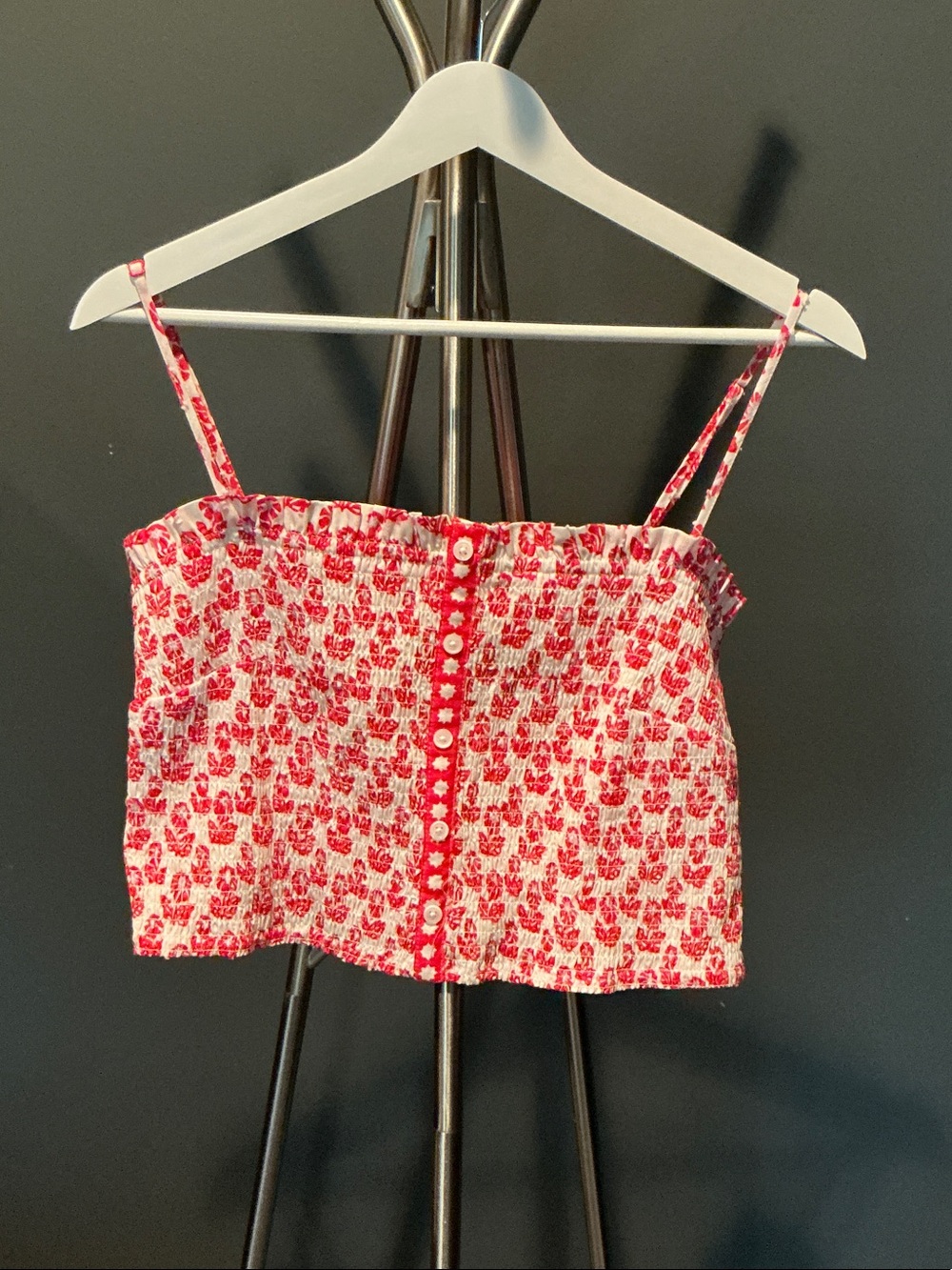NWOT Roller Rabbit Red Floral Smocked Camisole with Front Buttons